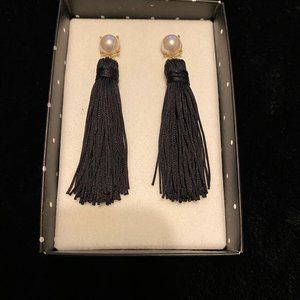 NWT BAUBLEBAR Pearl String Tassel Drop Black Earrings 3"